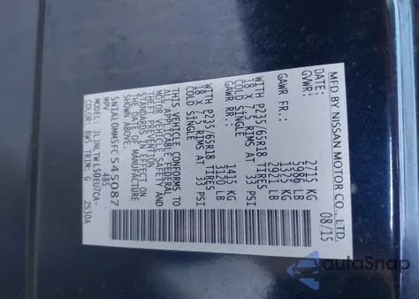 2015 Infiniti Qx60 из США, поврежденный, VIN 5N1AL0MM5FC545087